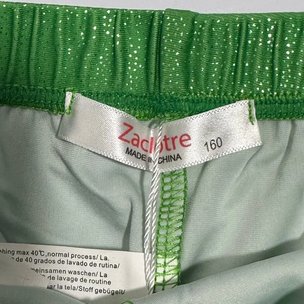 Lucky St Patrick's Green Clover Gymnastics dance Leotard Sparkle Shorts Set 160